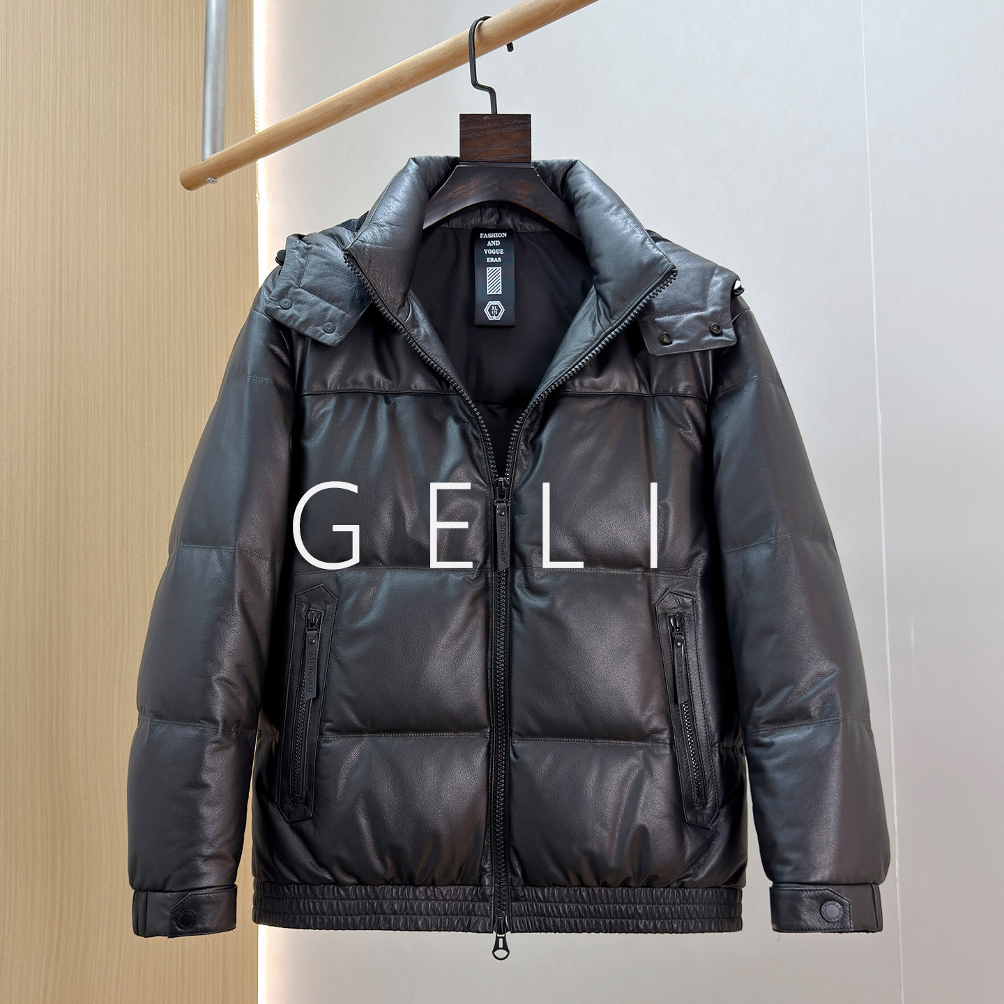GELI头层牛皮白鹅绒皮衣男冬季