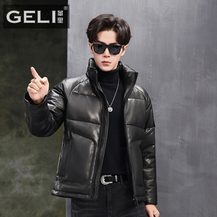 新款冬季真皮皮衣男头层绵羊皮夹克短款立领鹅绒羽绒服时尚外套潮