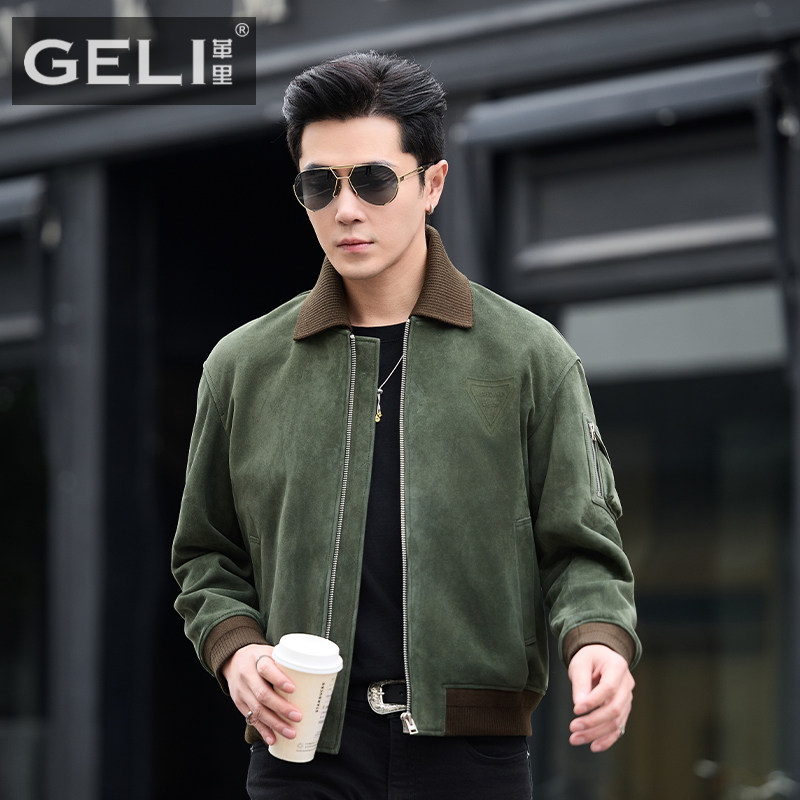 美式复古休闲真皮皮衣男头层山羊皮夹克可脱卸领短款机车时尚外套