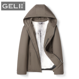 冬季 连帽整貂十字貂内胆皮毛一体外套厚 高端派克服男羊毛面料短款