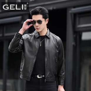 薄款 海宁男士 插肩袖 翻领简约时尚 外套 真皮皮衣头层小牛皮夹克短款