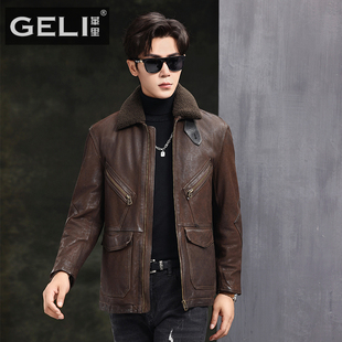 新款真皮皮衣男头层山羊皮夹克中长款羊羔毛领风衣鹅绒羽绒服外套