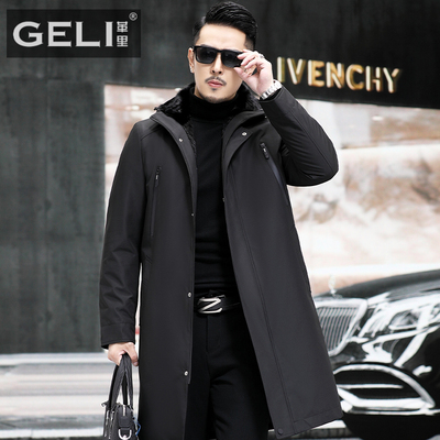 冬季男士长款派克服连帽整貂水貂内胆皮毛一体貂皮大衣风衣外套厚
