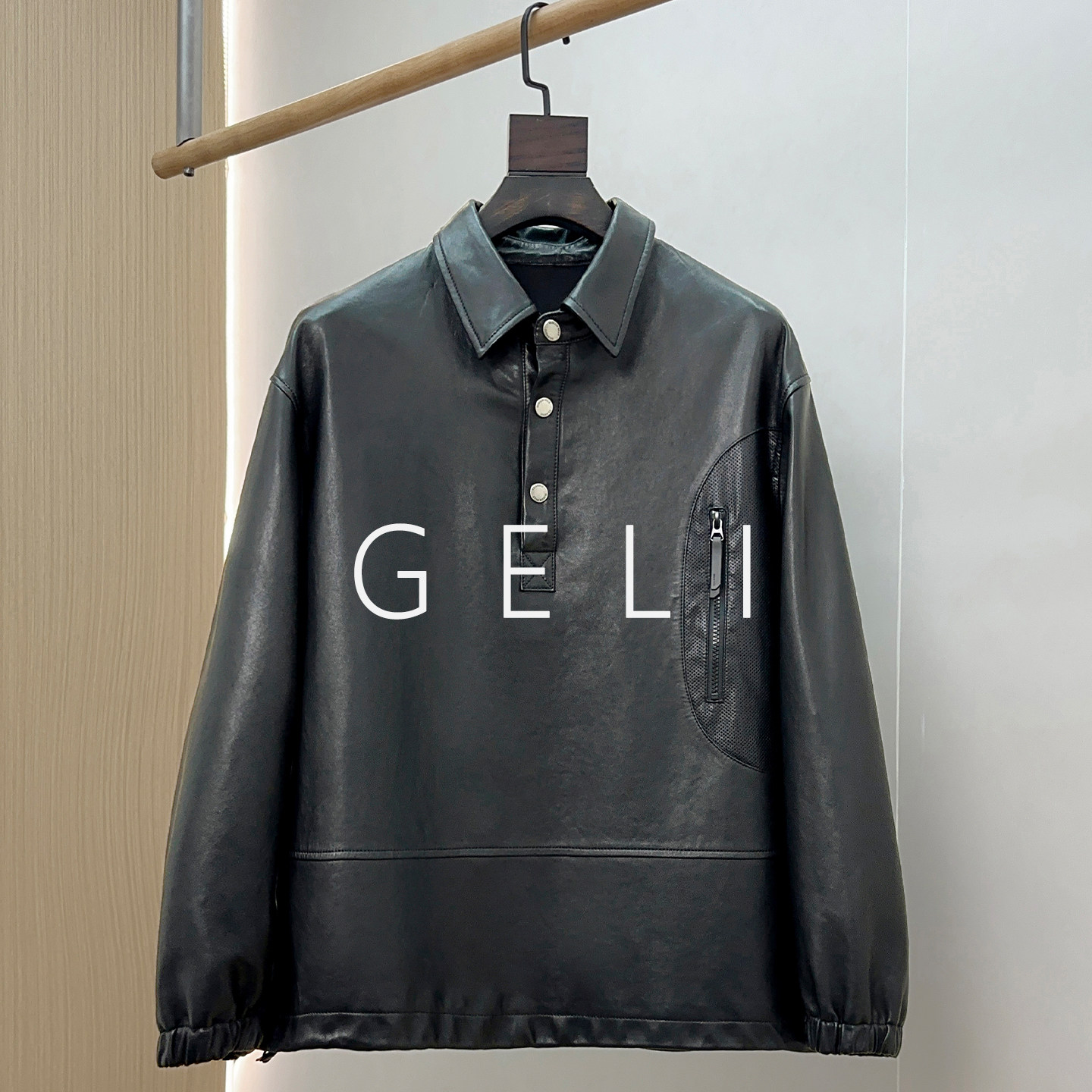 GELI轻奢套头短款绵羊皮夹克男