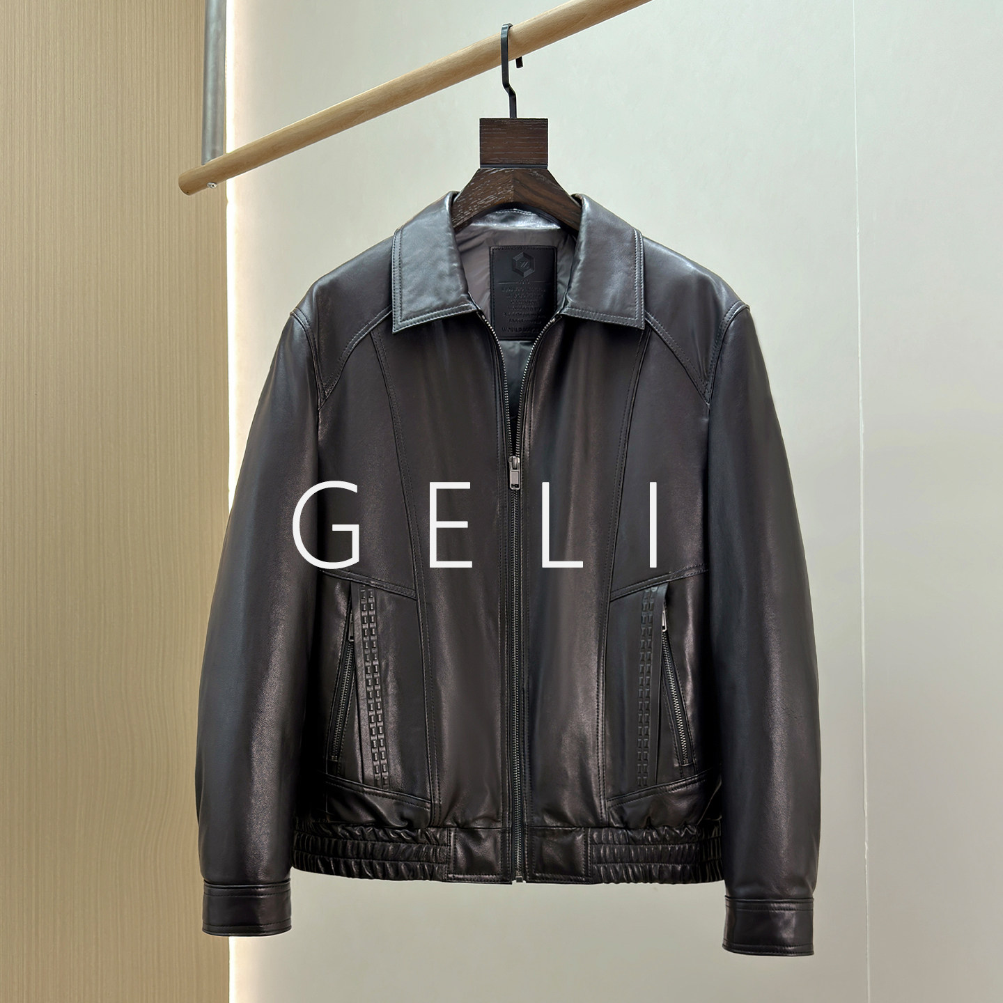 GELI老钱风绵羊皮男皮衣羽绒服