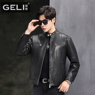 海宁新款真皮皮衣男头层绵羊皮夹克短款立领机车时尚休闲修身外套