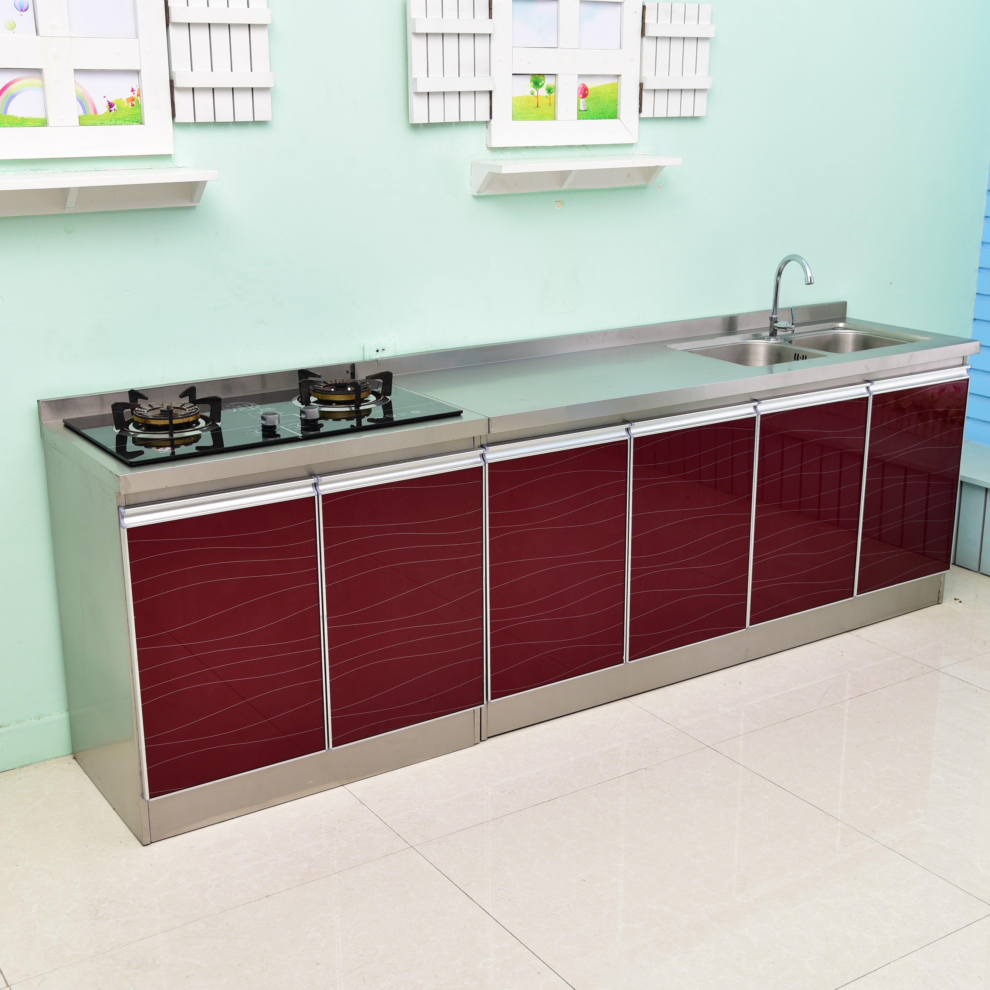 不锈钢厨房橱柜灶台柜一体柜组合家用储物碗柜整体简易租房用 2米,住宅家具,餐边柜,淘宝优惠券,粉丝福利购,淘宝优惠卷