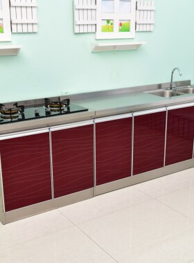 不锈钢厨房橱柜灶台柜一体柜组合家用储物碗柜整体简易租房用 2米