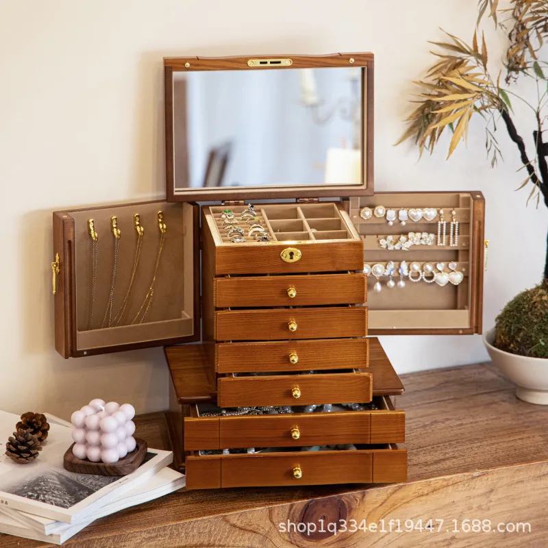抽屉式多层结婚礼物饰品实木首饰收纳盒大容量复古中式珠宝盒木质