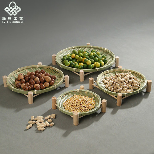 家用竹编干果盘水果篮创意茶点盘