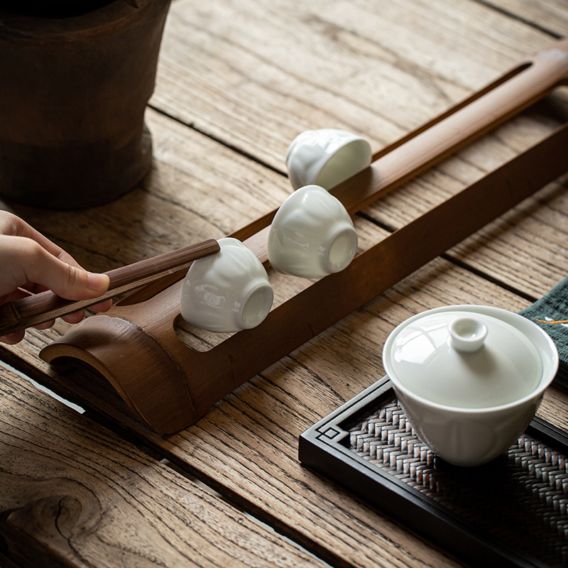 竹制中式多格杯架双层收纳茶杯滤杯架简约品茗杯托晾杯架沥水架子
