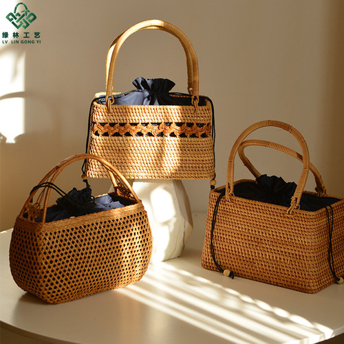 越南秋藤手提大号包包野餐收纳篮
