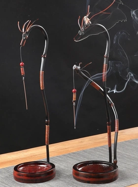 大漆竹制龙挂香香插创意龙头线香倒流香竹香架香薰炉茶室装饰摆件