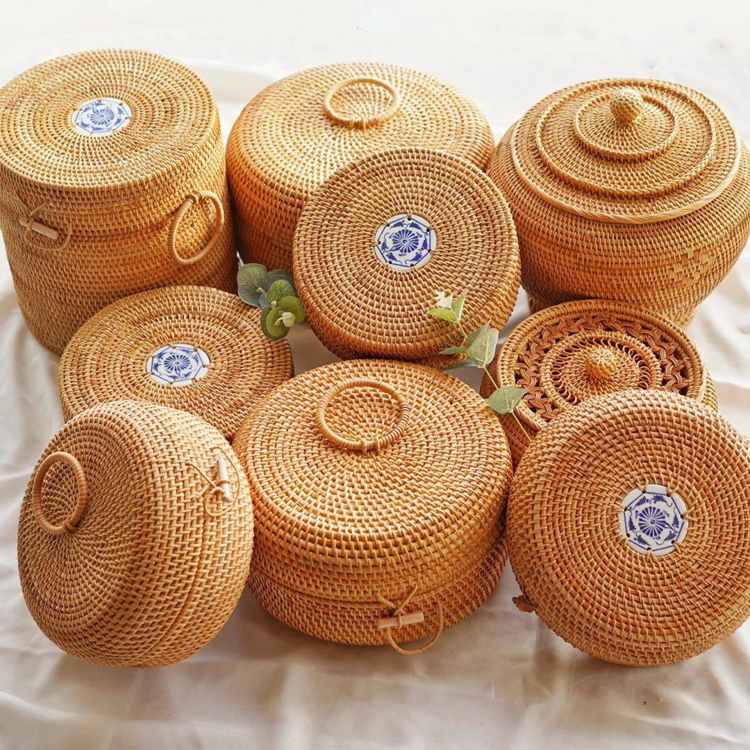 越南藤编存茶罐收纳ins七子饼茶叶罐 沱茶散茶普洱茶盒包装礼品盒