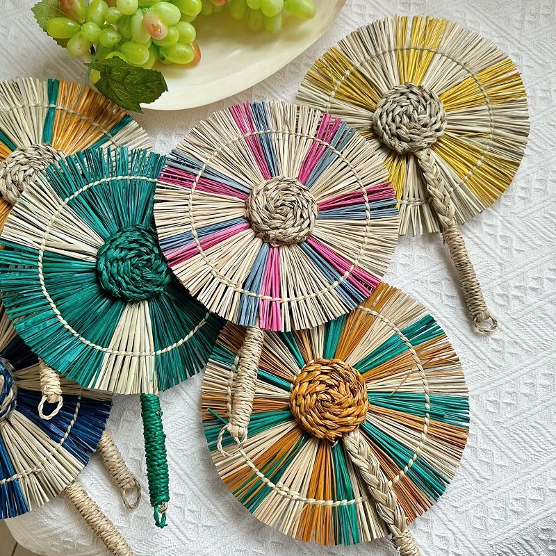 复古风草编扇子越南手工编织圆形海草扇文艺古风挂墙装饰扇子,居家日用,扇子,淘宝优惠券,粉丝福利购,淘宝优惠卷