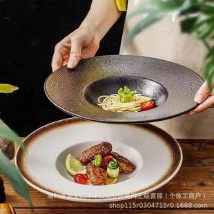 日式创意意大利面盘汤盘陶瓷草帽盘意面盘西餐盘深盘家用菜盘餐具