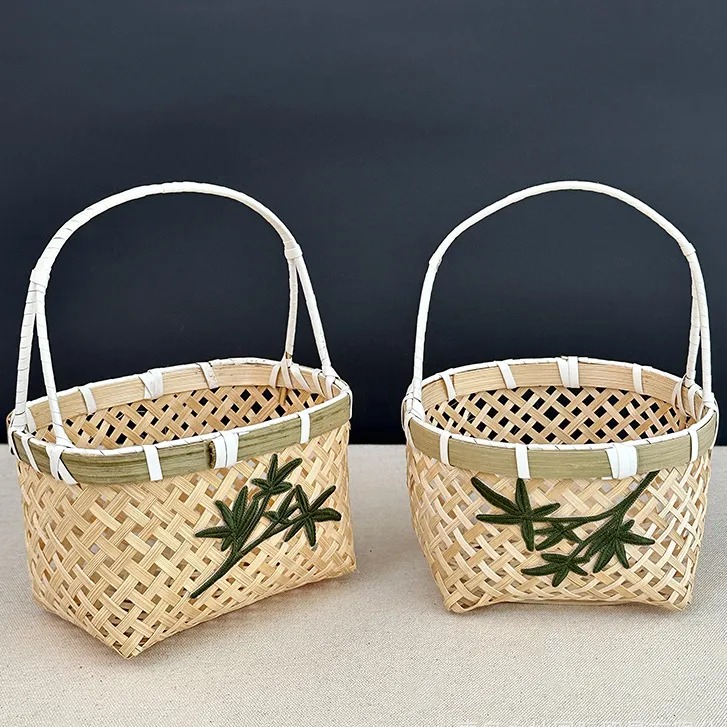 竹编小提篮手提点心点心竹筐收纳