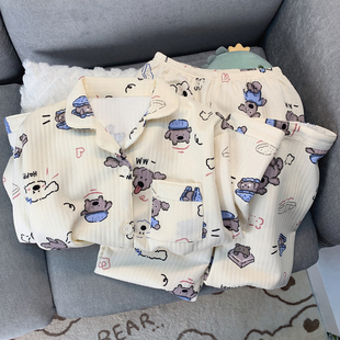 空气棉秋冬季 保暖睡衣夹层舒适学生宿舍可外穿卡通印花翻领两件套