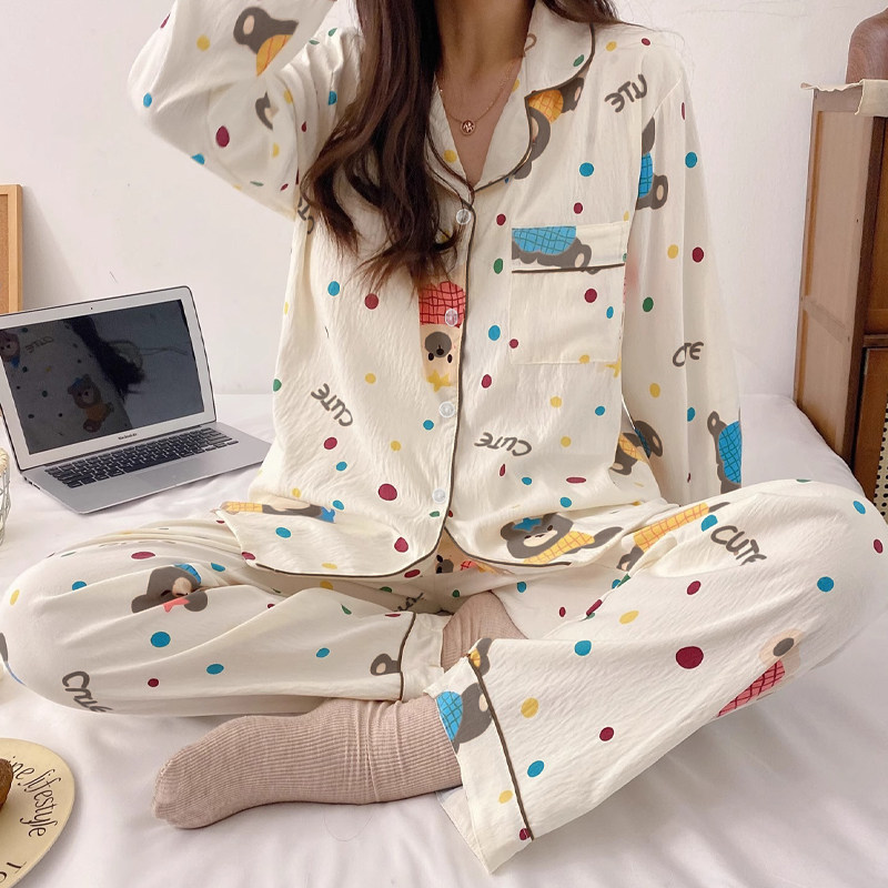 春夏卡通彩色波点小熊睡衣女长袖长裤可爱休闲云朵棉两件套家居服,女士内衣/男士内衣/家居服,睡衣/家居服套装,淘宝优惠券,粉丝福利购,淘宝优惠卷