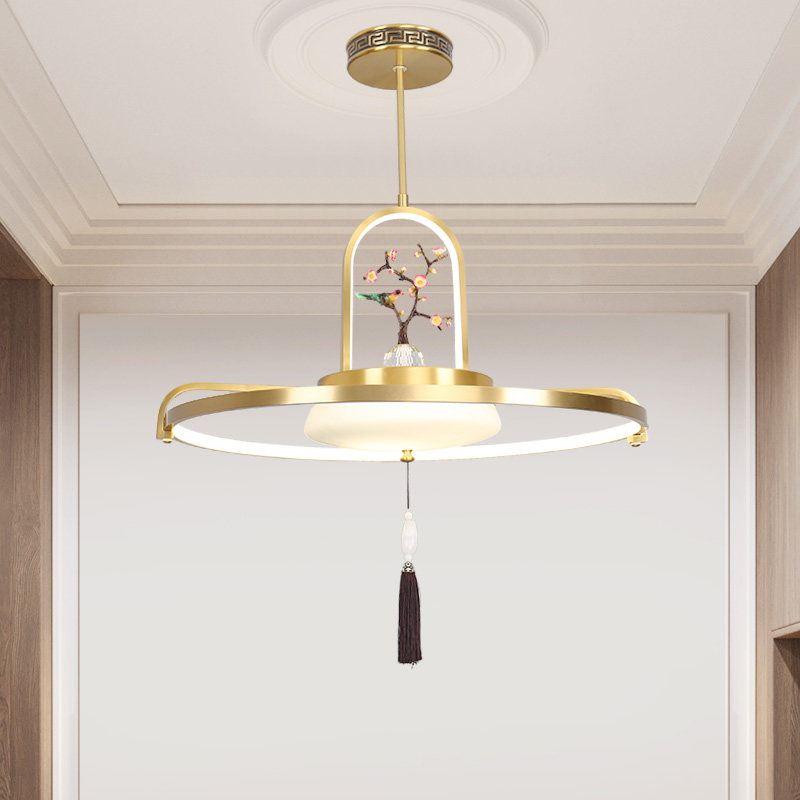 新中式餐厅圆形艺术吊灯客厅过道卧室床头中国风创意led灯全铜灯