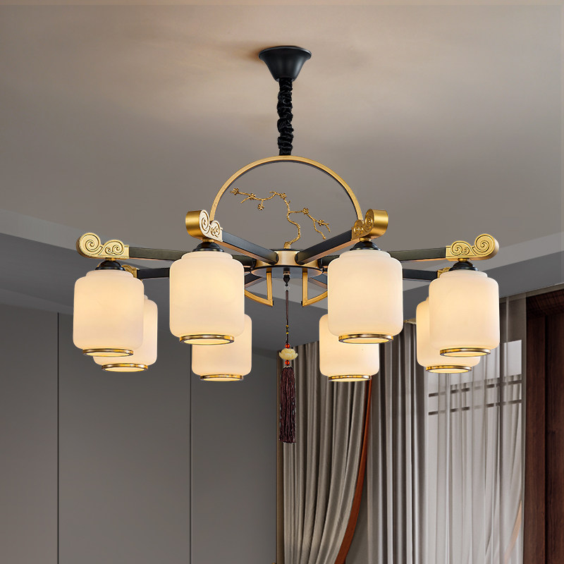 新中式客厅灯简约大气复古中国风玻璃铁艺酒店客厅餐厅吊灯 全屋