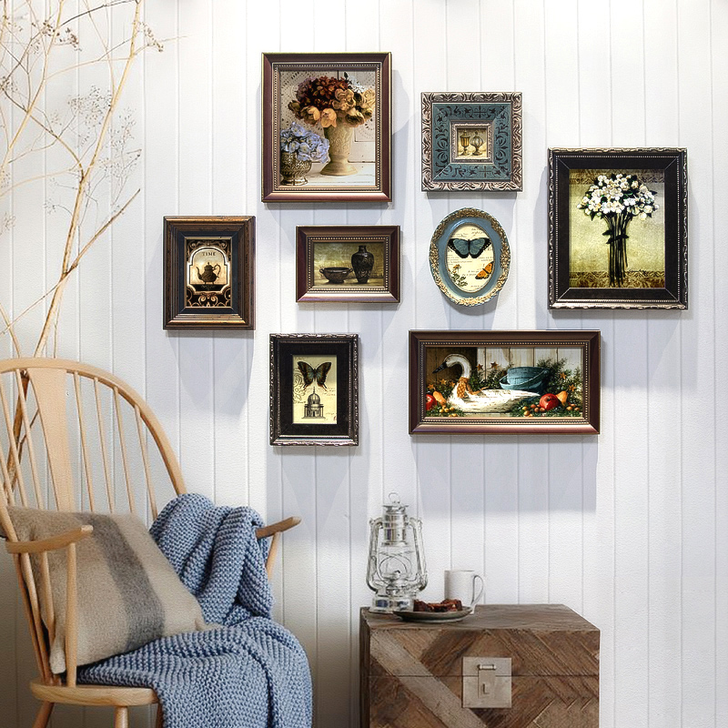 美式复古做旧创意房间轻奢照片墙