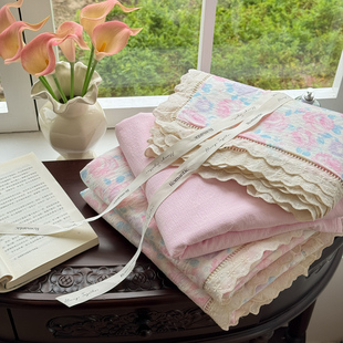 云感双层纱镂空花边亲肤透气化纤面料防螨虫宿舍三件套四件套