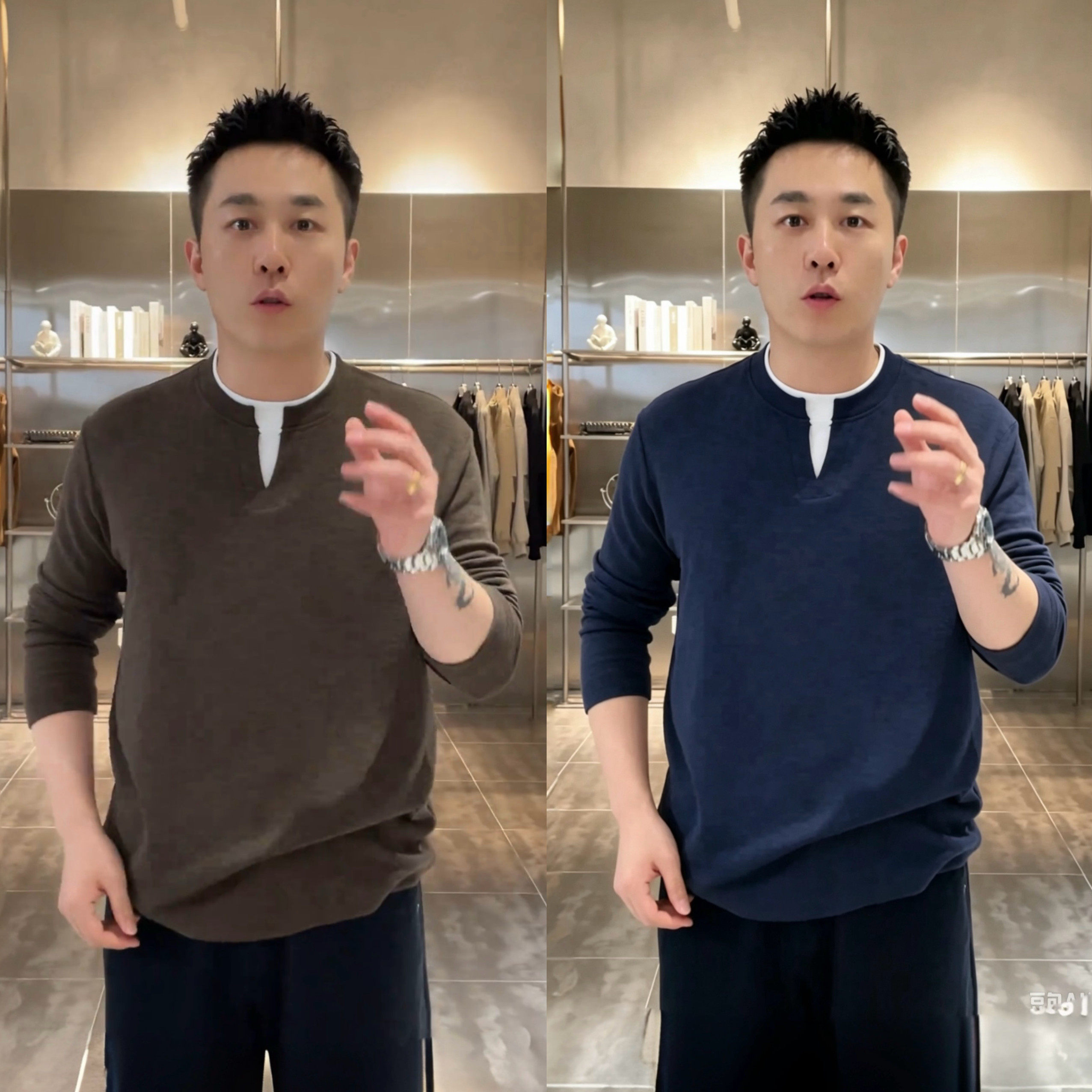 秋季新款软糯假两件V领长袖T恤男弹力亲肤舒服宽松百搭圆领打底衫