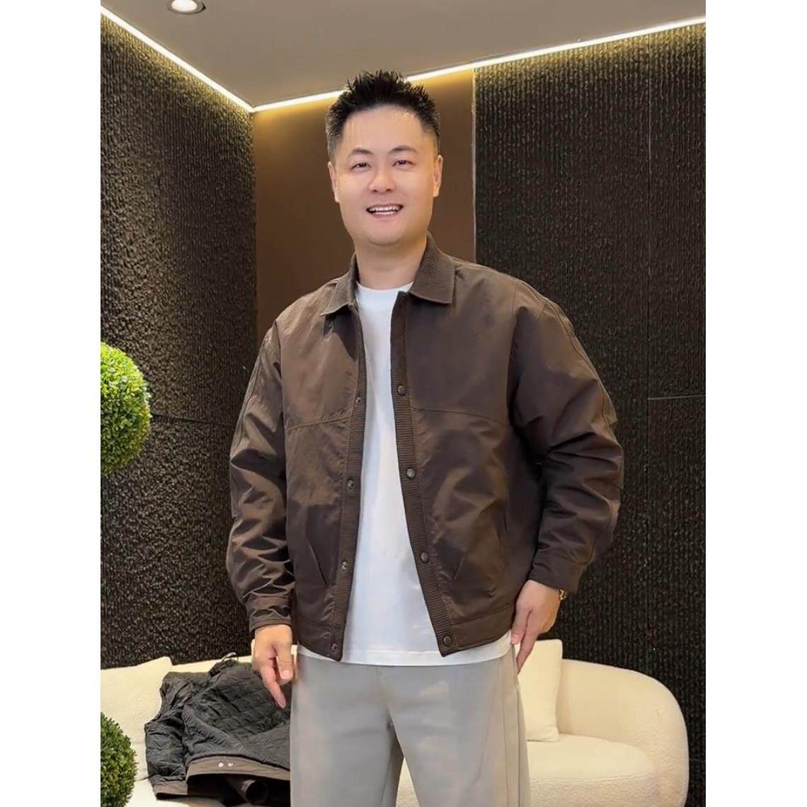 秋冬新款针织拼接保暖翻领棉服外套男士商务高档休闲防寒夹棉夹克