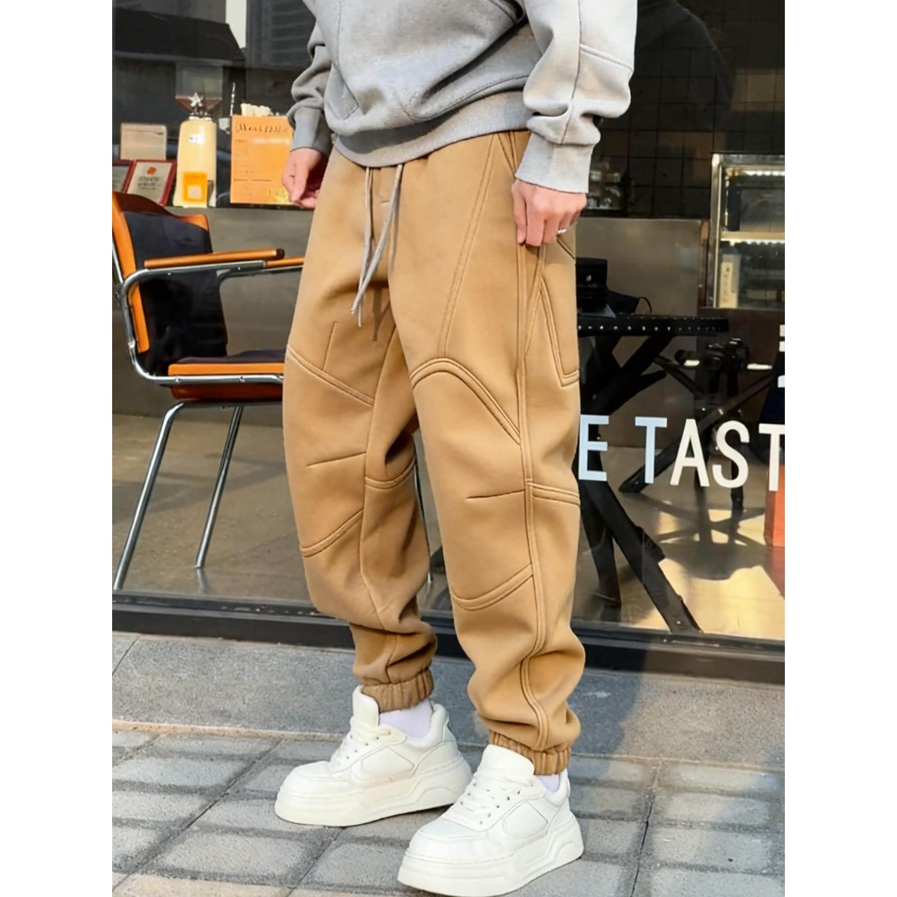 冬季新款大口袋加绒束脚休闲裤男士潮流痞帅拼接宽松保暖运动卫裤,男装,卫裤,淘宝优惠券,粉丝福利购,淘宝优惠卷