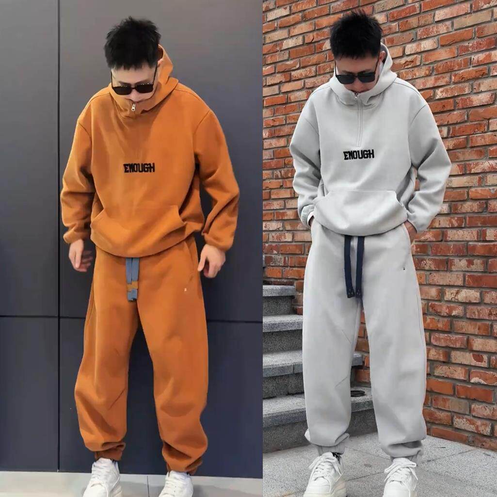 秋冬款男士潮牌时尚刺绣字母休闲运动套装宽松连帽卫衣卫裤两件套
