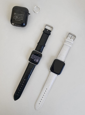 APEEL STUDIO 黑白鳄鱼纹表带皮革适用iwatch7/6/5/4/3/2/1/SE