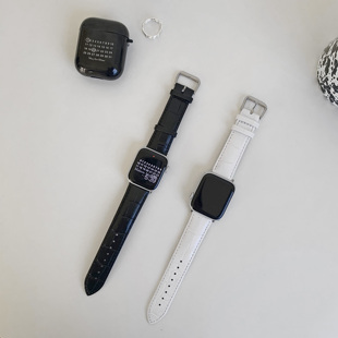 APEEL STUDIO 黑白鳄鱼纹表带皮革适用iwatch7/6/5/4/3/2/1/SE