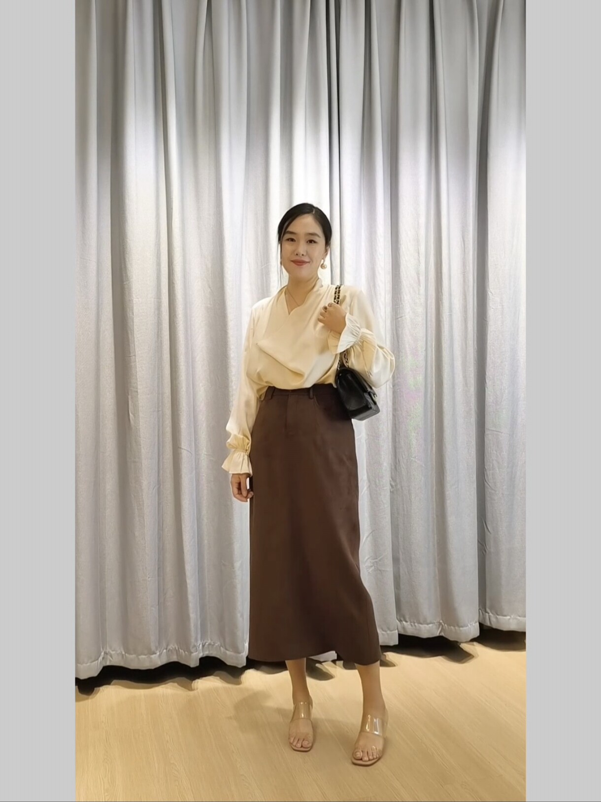 小众设计荡领长袖上衣气质单品缎面衬衫