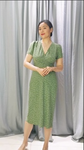 清新抹茶绿色连衣裙法式波点浪漫茶歇裙显瘦原创小众设计