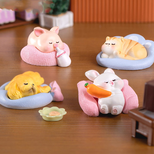 微景观可爱趴趴睡觉猫车载小摆件