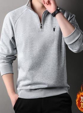 【奥莱品牌折扣】保罗卫衣男士半拉链纯棉加绒加厚立领马标打底衫