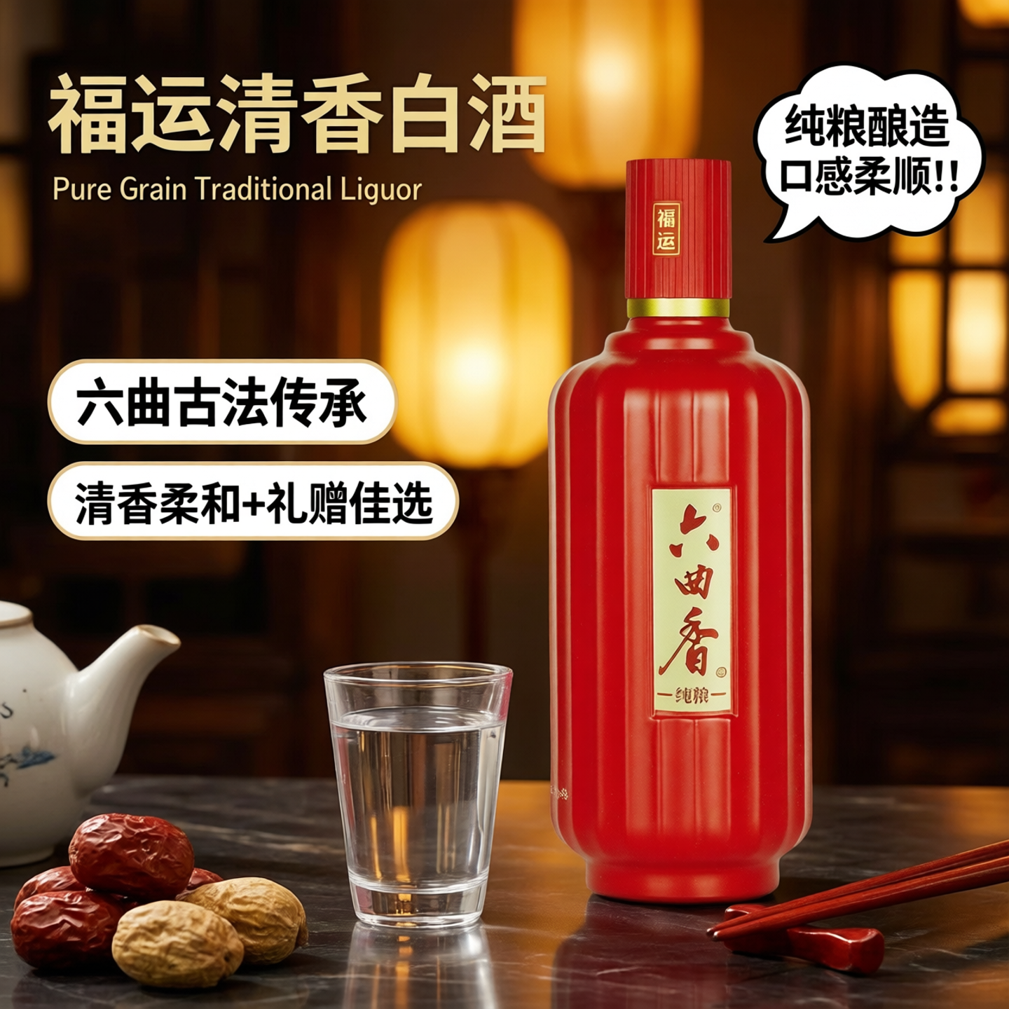 山西祁县六曲香福运清香型白酒柔和40度500ml纯粮酿造历史名酒