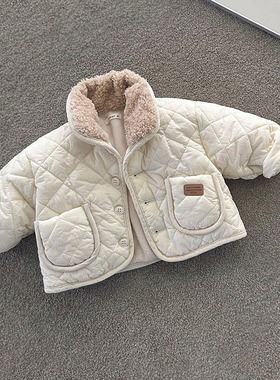 韩国童装代购2025冬款raker男女孩宝宝时尚儿童加绒保暖绒领棉衣