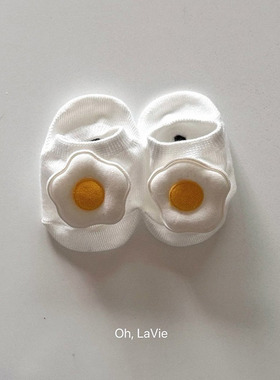 韩国儿童袜子代购2026春ohlavie百搭幼童短袜煎蛋装饰宝宝袜0-1岁