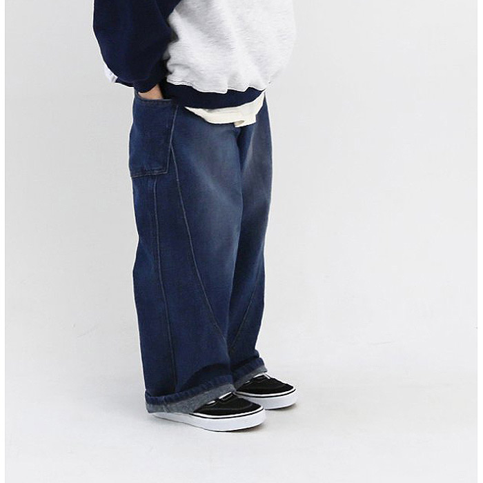 韩国童装代购2025冬款12months男女孩中大童时尚宽松抓绒牛仔裤子