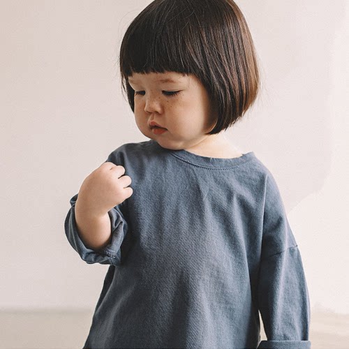 韩国童装代购2026春季新款melmel男女孩百搭长袖儿童圆领素色T恤