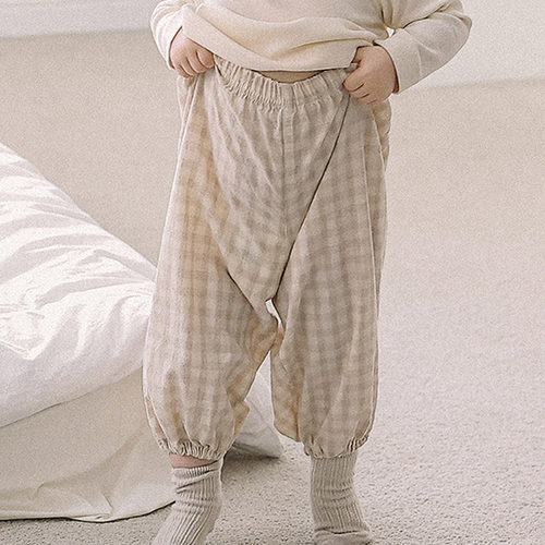 韩国童装代购2026春季新款melmel男女孩百搭儿童时尚小格子束脚裤