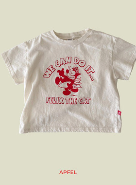 韩国童装代购2026春夏新款apfel男女孩时尚中大童百搭圆领短袖T恤