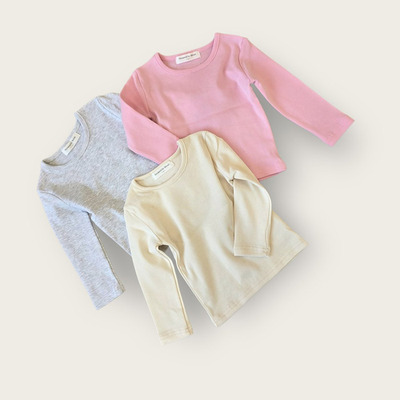 韩国童装代购2026春新款Moran男女孩宝宝百搭修身素色长袖打底T恤