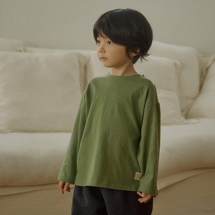 韩国童装代购2025冬款Tiny Hiker男女孩百搭素色儿童宽松长袖T恤