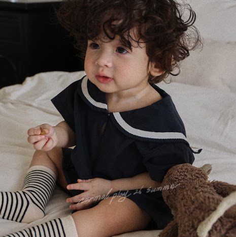 【韩国代购】童装2026夏新款NORMALPLAY男女孩披肩领儿童短袖T恤