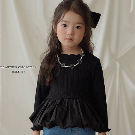 【韩国代购】童装2026秋新款Melikey女孩时尚儿童百搭长袖裙摆T恤