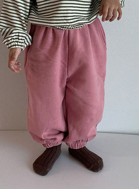 韩国童装代购2025冬新款puipui男女孩小童宝宝百搭加绒儿童卫裤