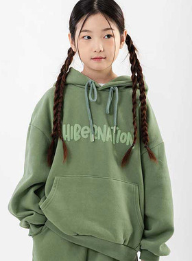 韩国童装代购bucketlist男女孩中大童2025冬新款儿童加绒连帽卫衣